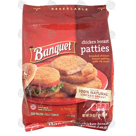 Simply heat in a convectional oven or microwave oven. Banquet chicken breast patties 24-oz