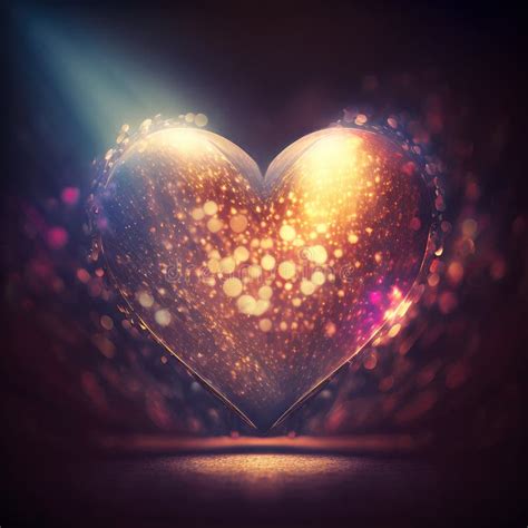 Glowing Heart Shaped Glass On Spot Light Romantic Concept Wallpaper