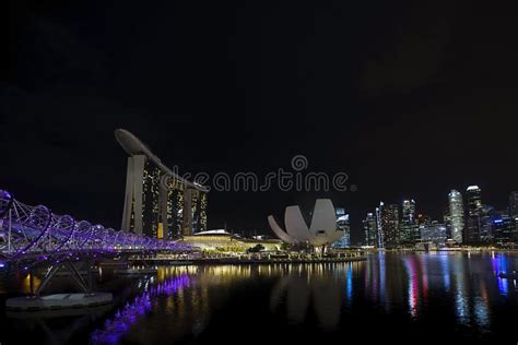 Singapore City Skyline At Night Editorial Stock Photo Image Of Marina