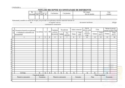 Nota De Receptie Si Constatare Diferente