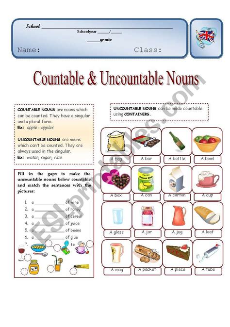 Countable And Uncountable Nouns Esl Worksheet By Bruner Riset