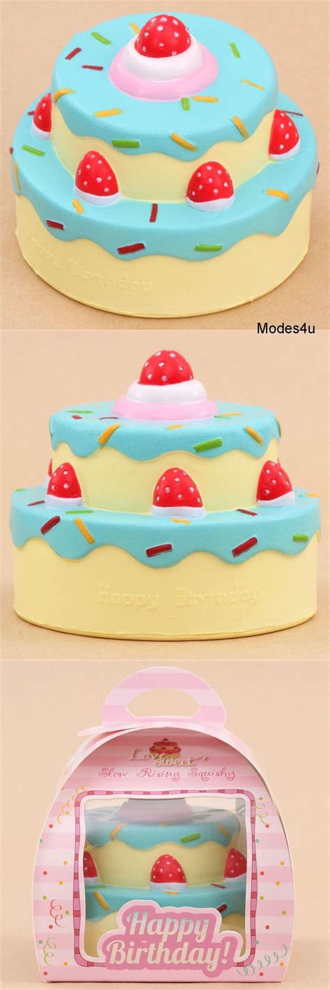 Vlampo Cute Happy Birthday Cake Blue Icing Squishy Kawaii Squishies