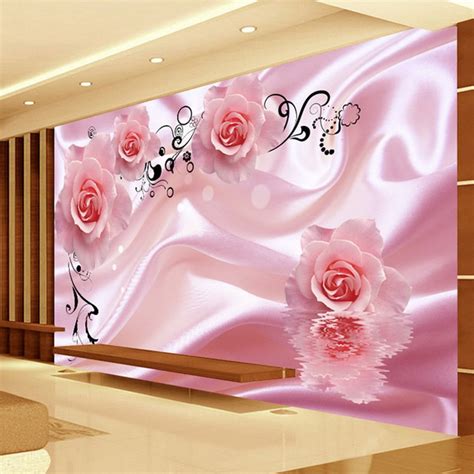 3d Romantic Pink Rose Flowers Vine Mural Wall Cloth Modern Silk