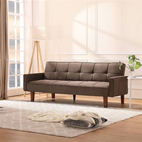 Segmart Modern Futon Sofa Bed Linen Fabric Sleeper Sofa Convertible