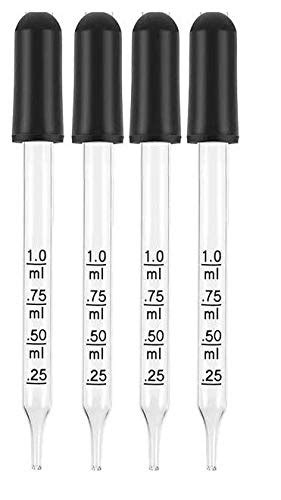 Pack Of 4 Graduated 1ml Glass Dropper With Black Suction Bulb