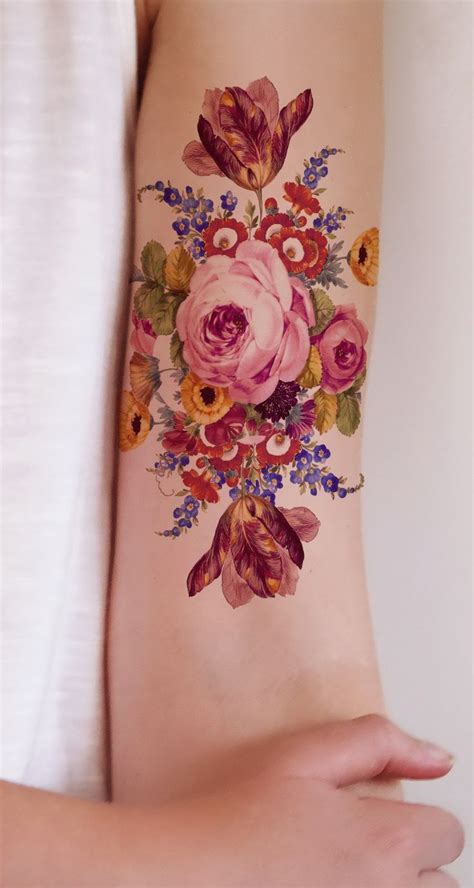 Large Vintage Floral Temporary Tattoo Rose Tattoos Tattoos Cover Tattoo