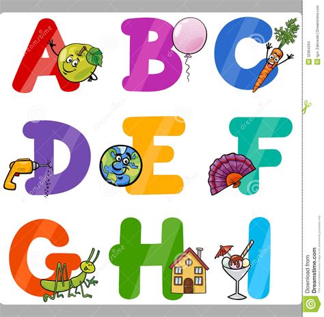 Education Cartoon Alphabet Letters For Kids Stock Images
