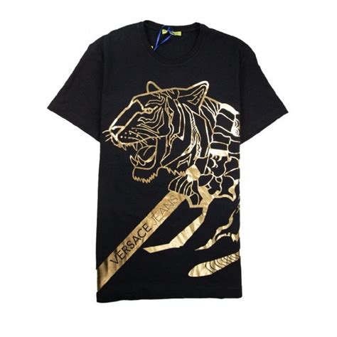 Versace Jeans Large Foil Tiger T Shirt Black Gold Onu
