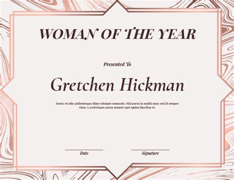Printable Woman Of The Year Award Certificate Template
