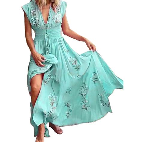 New Women Summer Boho Long Maxi Beach Dress Ladies Evening Party Floral