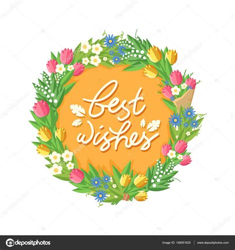 Flower Wreath With Best Wishes Headline — Stock Vector