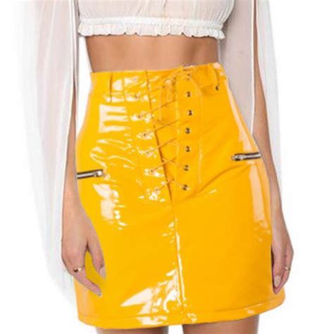 new style 2018 good quality gold black pu faux leather skirt sexy lace up zipper fashion women
