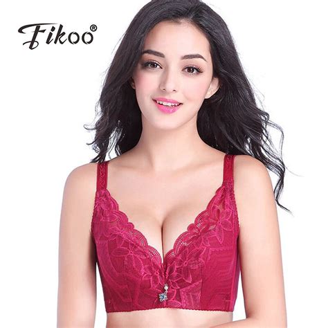 Fikoo Sexy Deep V Lace Bras Breathable Plus Size Push Up Bras For Women Underwear 38 40 42 Large