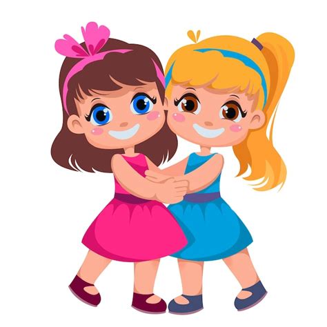 Novias Abrazan Amistad De Los Niños Ilustración Vectorial En Estilo De Dibujos Animados Dos