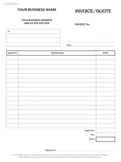 Blank Invoice Receipt Template Free