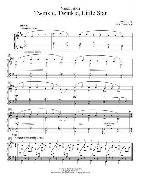 Variations On Twinkle Twinkle Little Star Partitions John Thompson Piano Educatif
