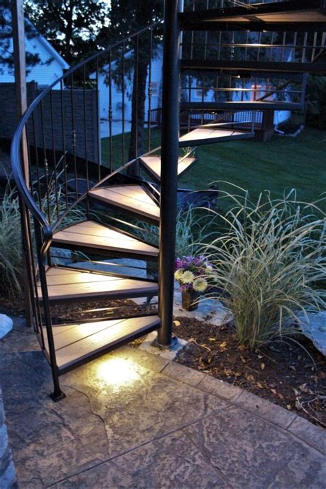 Spiral Stairs With Led Lighting For Deck To Patio Great Lakes Metal