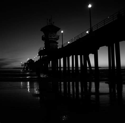 Night At The Pier Sunset On A California Beach Bw Photo Of Etsy