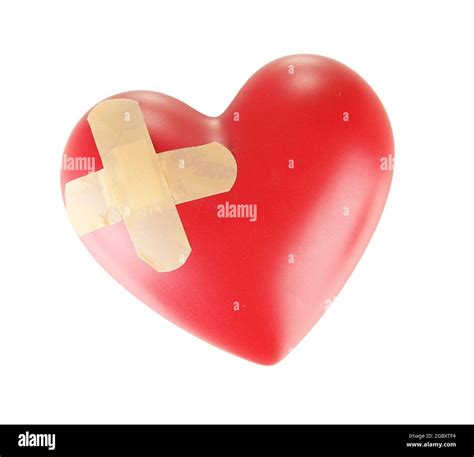 Heart With Plaster Isolated On White Stock Photo Alamy