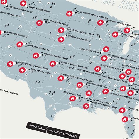 Usa Zombie Safe Zones Poster United States Map Etsy