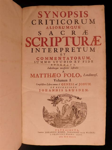 1684 Famed Bible Commentary Of English Matthew Poole England Synopsis Criticorum Par Poole