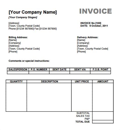 Billing Invoices Free Printable