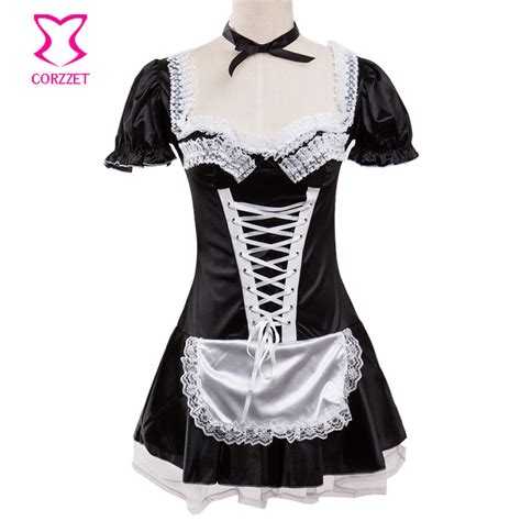 Buy S 6xl Black Satin And White Lace Fancy Mini French