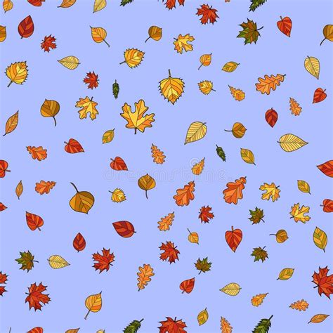 Vector Doodle Autumn Leaves Seamless Pattern Stock Illustration