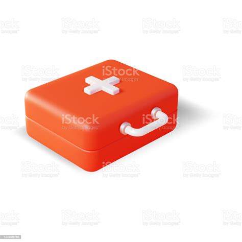 3d Simple Red First Aid Kit Plasticine Cartoon Style Vector Stock