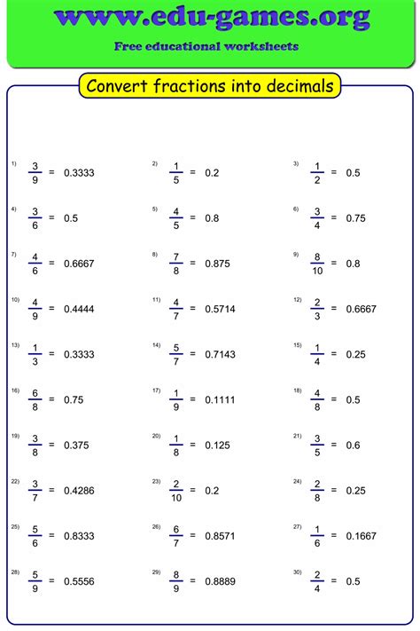 Compare Decimals And Fractions Worksheets