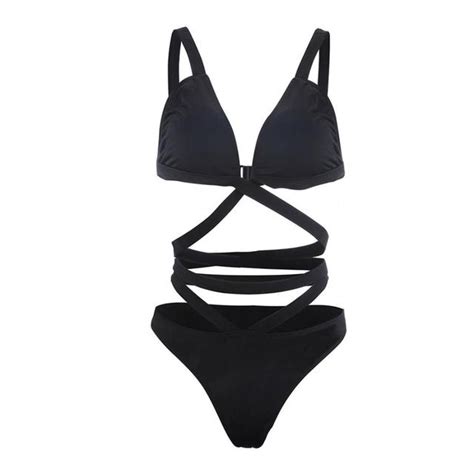 Women Sexy Black Cross Bandage Bikini Set Brazilian Bikini Swimsuit