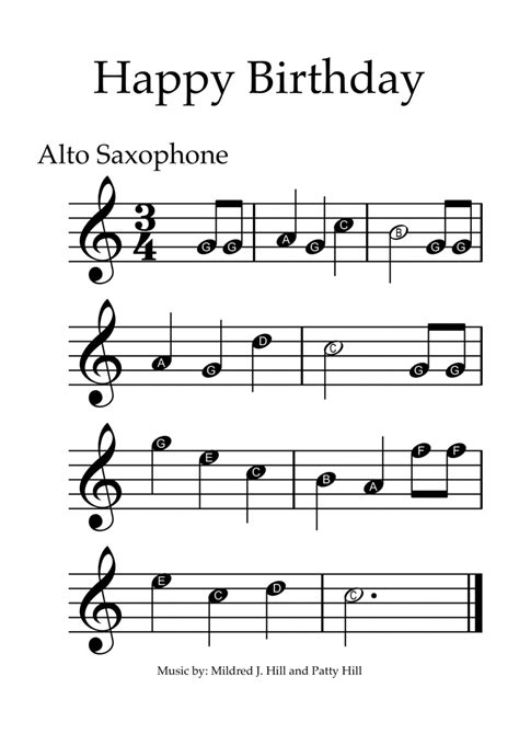 Happy Birthday Alto Saxophone With Note Names Arr Juan Arce Sheet Music Juan Arce Alto