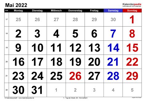 Kalender Mai 2022 Als Word Vorlagen