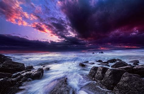 Download Horizon Sea Ocean Cloud Purple Nature Sunset Wallpaper