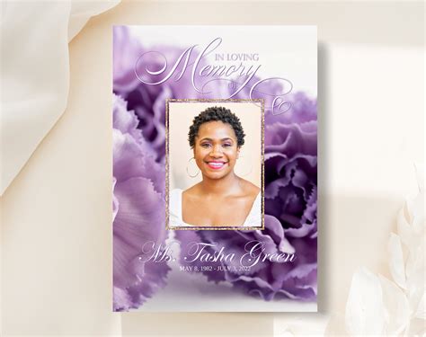 Purple Floral Funeral Program Template Bi Fold 4 Page Etsy Canada