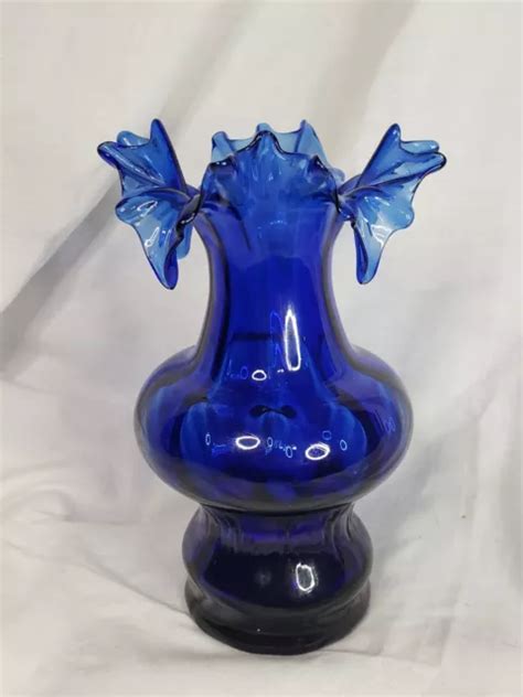 Vintage Old Hickory Glass Co Hand Blown Cobalt Blue Ruffled Rim Glass Vase 32 99 Picclick