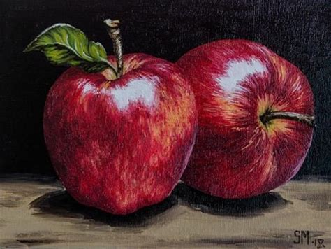 Daily Paintworks Two Red Apples Original Fine Art For Sale