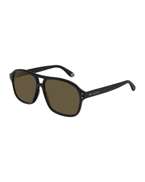 Gucci Mens Solid Acetate Rectangle Sunglasses In Black For Men Lyst