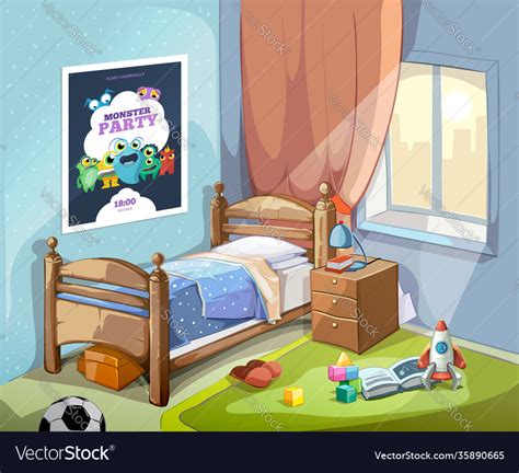 Children Bedroom Interior In Cartoon Style Vector Image