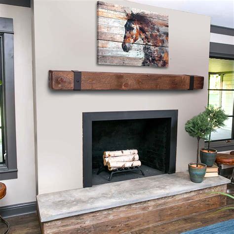 Rustic Mantel With Metal Straps Fireplace Mantel Mantle Etsy Rustic