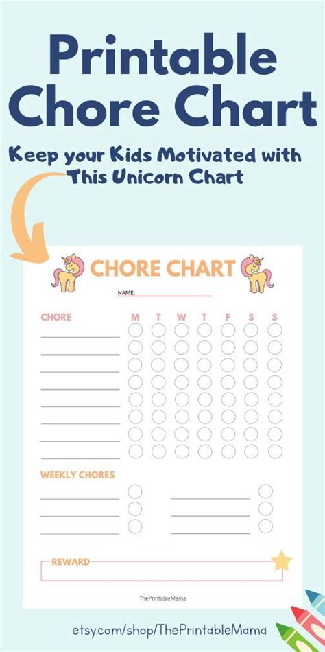 Unicorn Chore Chart Kids Chore Girls Chore Chart Daily Etsy Chore