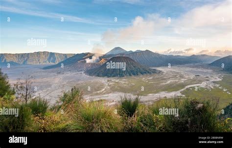View Of Volcanic Landscape Volcanoes Smoking Volcano Gunung Bromo Mt