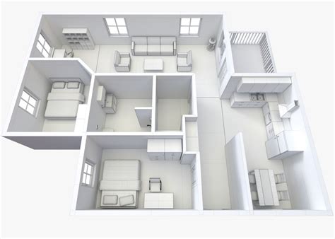 House Floor Plan 2 Non Textured Version 3d Model Cgtrader