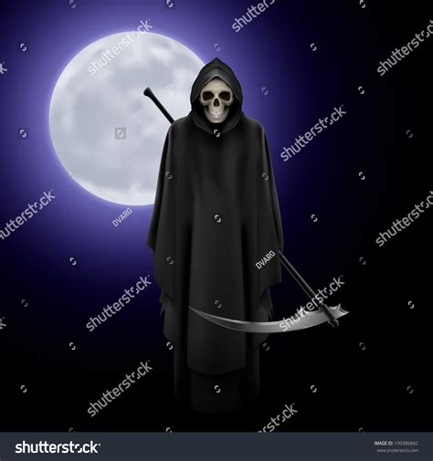 Terrifying Grim Reaper Over Full Moon Stock Vektorgrafik Lizenzfrei