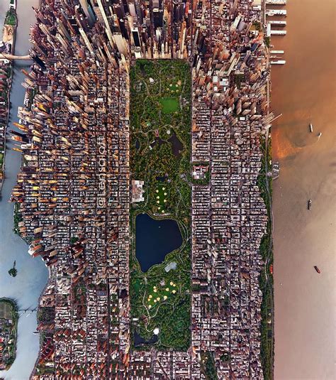 An Aerial View Of Central Park From Above Looking Down On The City And Lake