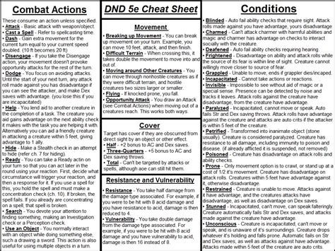 Dnd 5E Rules Cheat Sheet