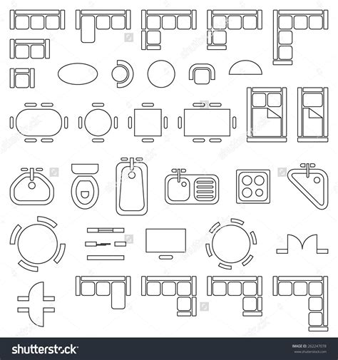 Standard Furniture Symbols Used In Architecture Plans Icons Set Save To