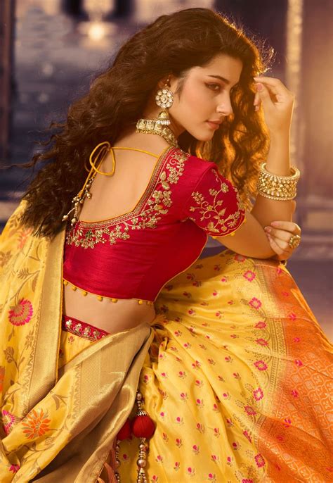 Yellow Silk Circular Lehenga Choli 13251 Blouse Designs Silk Wedding