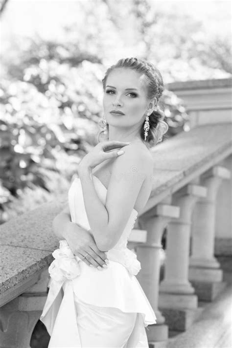 Bride In White Dress Posing In The Photo Stock Image Image Of Glamour Makeup 79801591