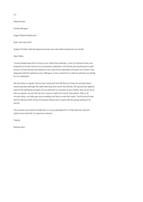 restaurant complaint response letter templates